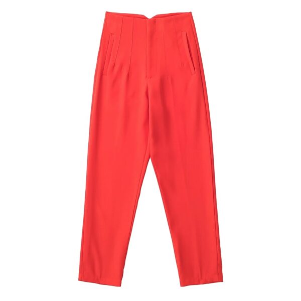 Calças feminina reta, KONDALA-moda chique, roupas de escritório, vintage, cintura alta, com zíper, 2023 - Image 8