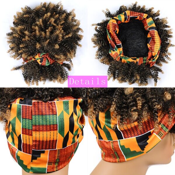 Perucas curta e encaracolada com bandana para mulheres negras, cachecol afro encaracolado, envoltório de turbante sintético, cabelo falso natural, uso diário - Image 28