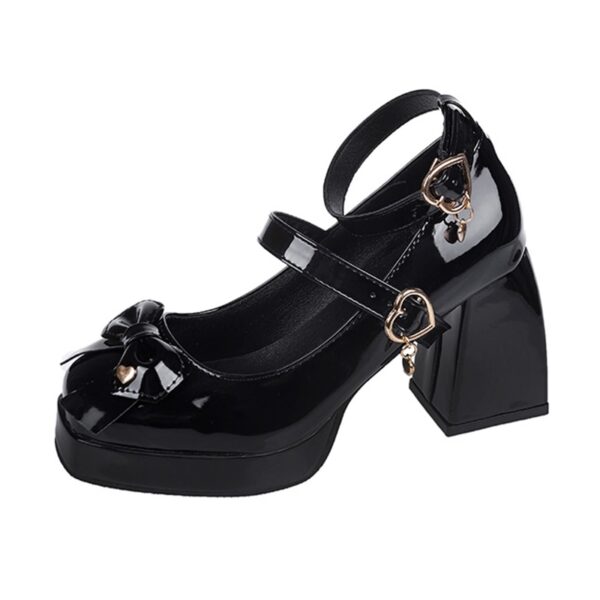 Sapatos feminino alto, plataforma, Punk Heart Buckle, Lolita, Bowtie, Salto Grosso, Gótico, Preto, Chunky, Y2K, Outono, 2023 - Image 4