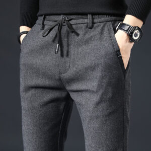 Calças masculina reta Plus Fleece Thicken Men's Casual Sport, Streetwear Moda Outono Inverno, Sólida Completa