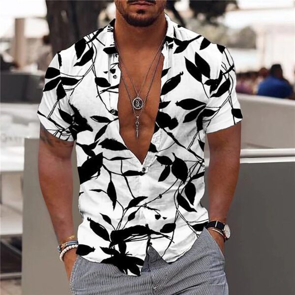 Camisas masculina havaiana slim, tops diários de férias, roupa casual, estampa floral elegante, folhas, social, moda casual, Y2k - Image 12