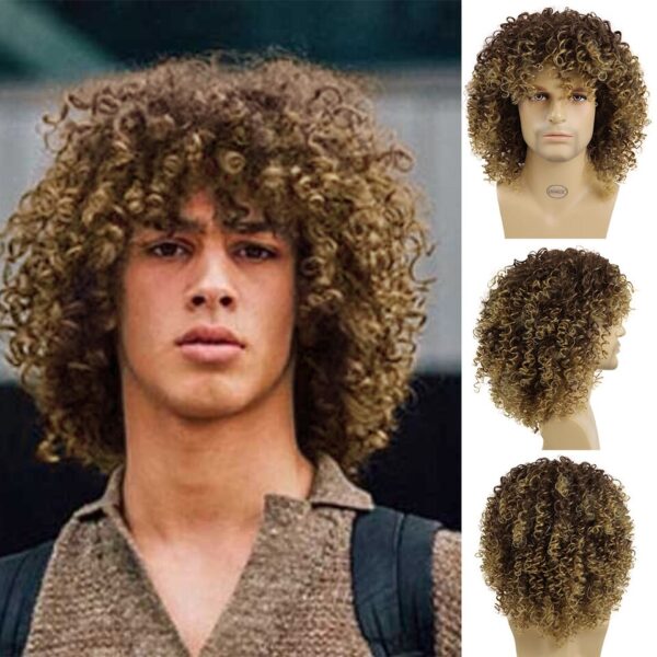 Perucas cabelo curto encaracolado sintética GNIMEGIL, cortes de cabelo natural masculino, peruca afro, fantasia, marrom - Image 7