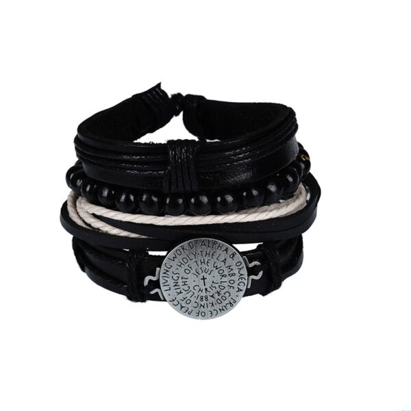 Pulseiras masculina vintage de couro multicamadas, caveira gótica, metal estrela - Image 11