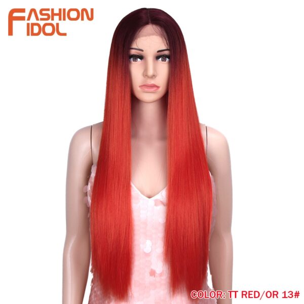 Peruca dianteira, moda ídolo cabelo sintético, do laço 30 Polegada peruca reta arco-íris colorido azul cosplay peruca resistente ao calor - Image 17