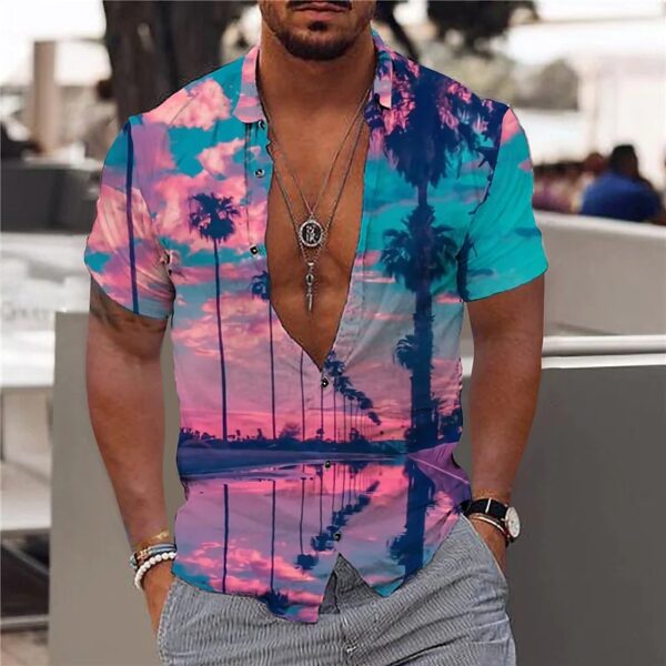 Camisas masculina havaiana slim, tops diários de férias, roupa casual, estampa floral elegante, folhas, social, moda casual, Y2k - Image 4