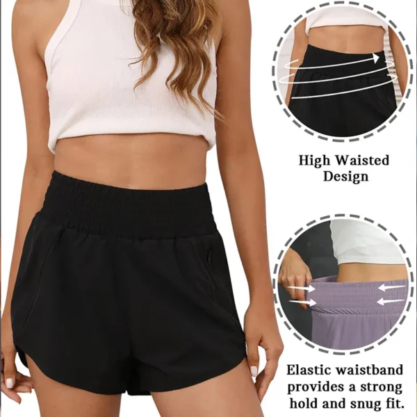 Shorts feminino de cintura alta, bolsos com zíper, treino atlético, shorts de ginástica com forro - Image 6