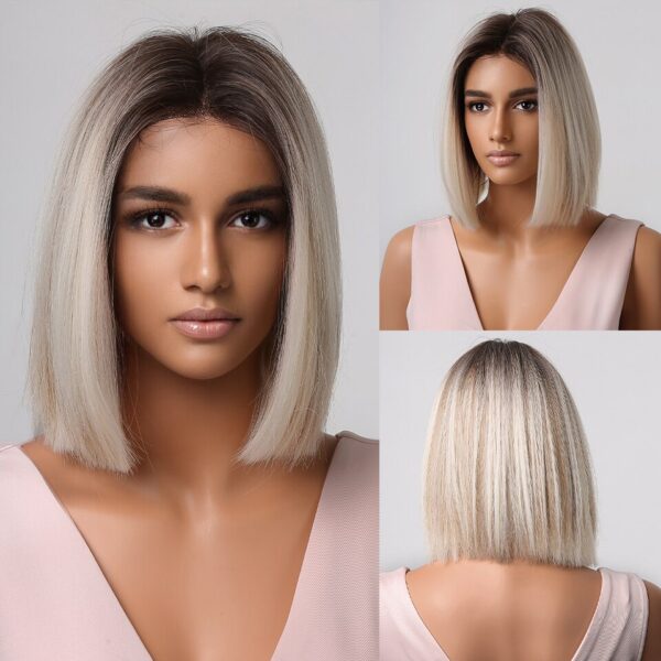 Perucas sintética curta com franja, Wine vermelho, borgonha natural bob peruca reta para preto feminino festa cosplay traje resistente ao calor - Image 2