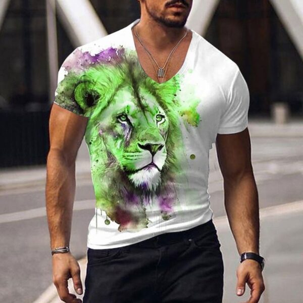 Camisetas masculina manga curta, animal estampada em 3D, tops com gola V, camiseta extragrande, roupas da moda de alta qualidade, verão - Image 12