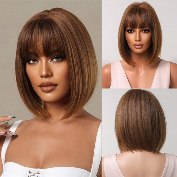 Perucas sintética curta com franja, Wine vermelho, borgonha natural bob peruca reta para preto feminino festa cosplay traje resistente ao calor - Image 7