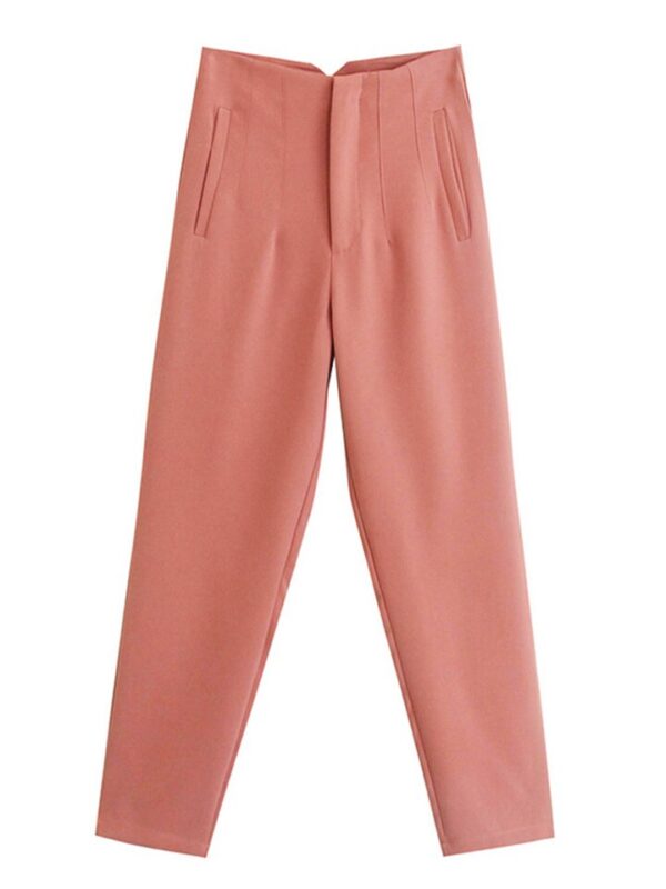 Calças feminina cintura alta, Pai Rann, elegantes e casuais, bege, calças justas femininas, moda, primavera - Image 14