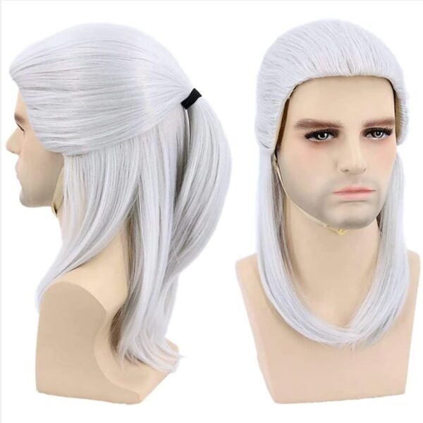 Perucas longa reta, HAIRJOY, Prata Branco Geralt de Rivia Cosplay, Traje Sintético Cabelo Calor Fibra Resistente - Image 9
