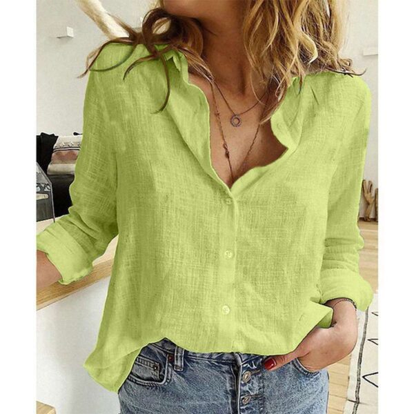 Camisas feminina de manga comprida com lapela, camisa extragrande solta, camisas brancas amarelas de lazer, blusas femininas, outono - Image 29