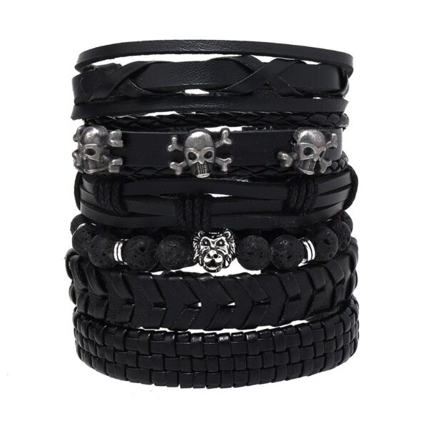 Pulseira couro ajustável, moda viking, mão, pulseiras tecido crânio, jóias ajustável conjunto - Image 11