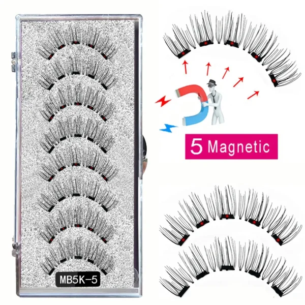 Cílios magnéticos, LEKOFO,  Natural Mink Eye Lashes, 5 Cílios Magnéticos, 4 Pares Ímãs, Faux Lashes Pinças, 8Pcs - Image 10