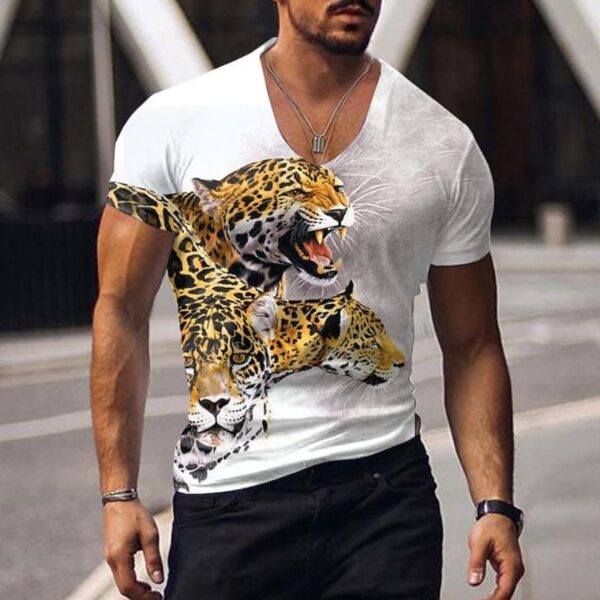 Camisetas masculina manga curta, animal estampada em 3D, tops com gola V, camiseta extragrande, roupas da moda de alta qualidade, verão - Image 8