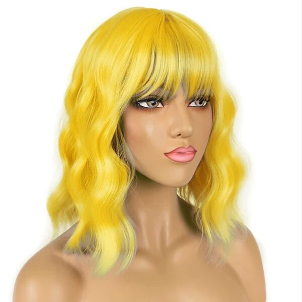 Perucas cabelo sintético, HAIRJOY, curta, peruca amarela 3 estilos com Bangs para traje - Image 6