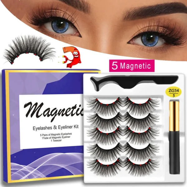 Cílios magnéticos, MB,  Set com pinças Eyeliner, cílios 3D Mink, cílios falsos naturais, Magnetique, 5 pares, Novo