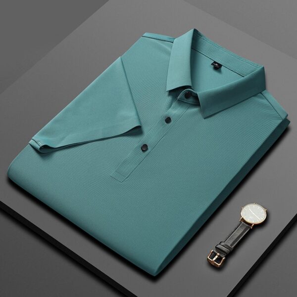 Camisetas masculina polo de manga curta, cor sólida, seda gelada, solta, lapela, verão, novo, 2023 - Image 10