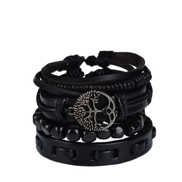 Pulseiras masculina vintage de couro multicamadas, caveira gótica, metal estrela - Image 7