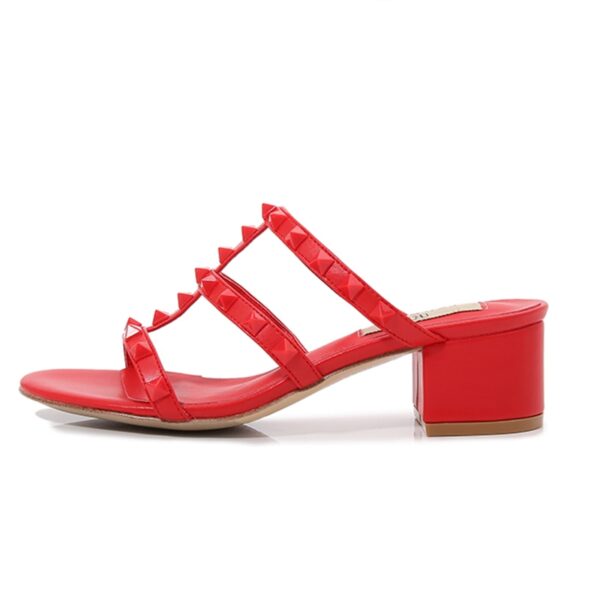 Sapatos feminino de salto alto matte, rebites dourados, slides retrô prateados, designer elegante, cores misturadas, verão, silenciosas, 48 - Image 16