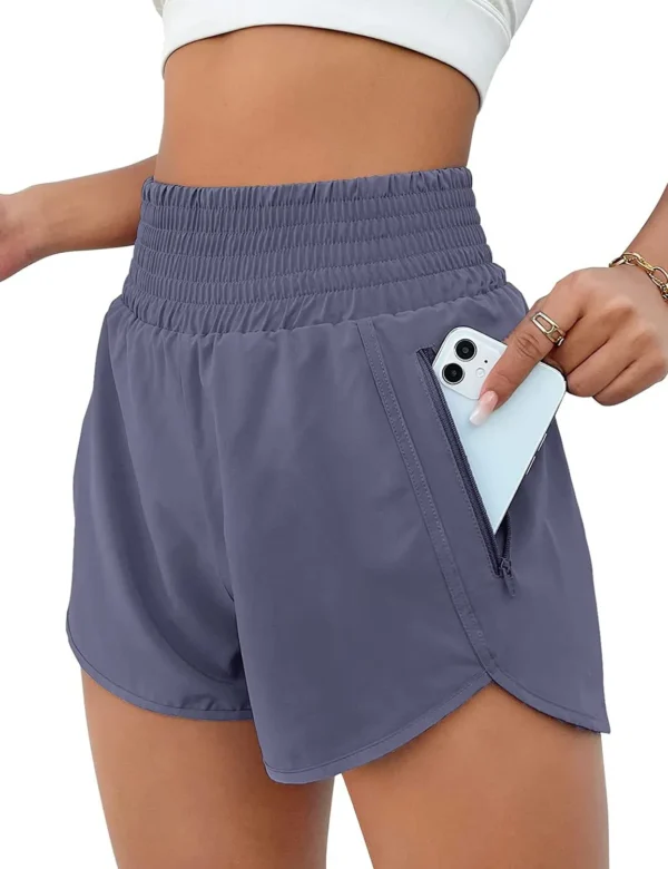 Shorts feminino de cintura alta, bolsos com zíper, treino atlético, shorts de ginástica com forro - Image 10