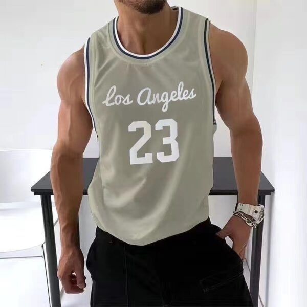 Camisetas masculina regata verão, malha tanque topos fitness workout, corredores sem mangas, treinamento basquete moda n. ° 23 colete esportes - Image 8