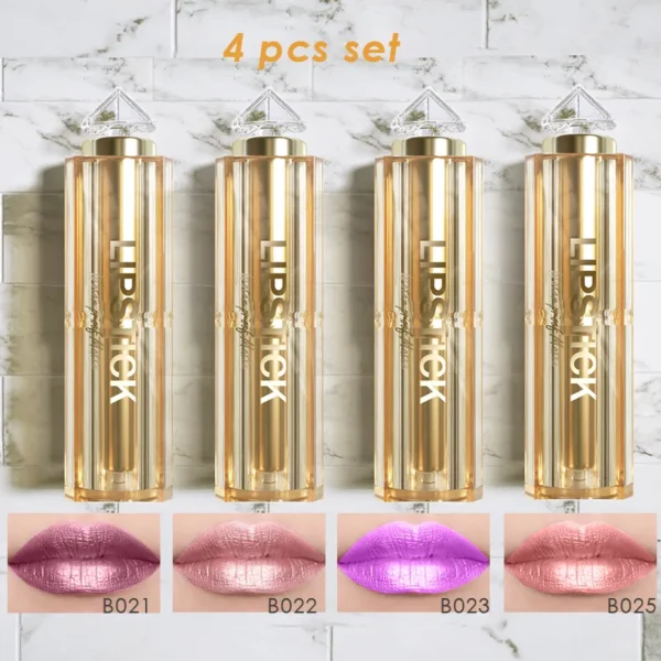 Batom brilho perolado, kit 4 pçs, coreano de longa duração à prova d água, magia, shimmer nude cor glitter batom fosco - Image 4