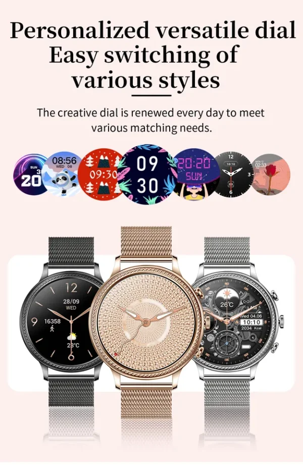 Relógios feminino inteligentes de luxo, período fisiológico feminino Smartwatch, monitoramento de freqüência cardíaca, Bluetooth Call, brinde esportivo, 2023 - Image 6