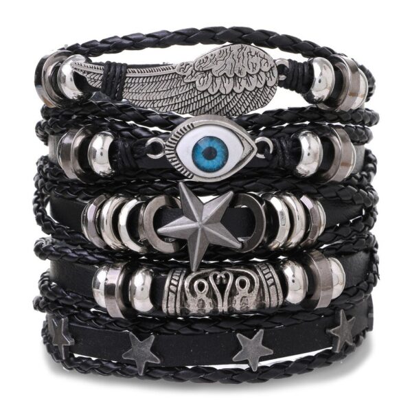 Pulseira couro ajustável, moda viking, mão, pulseiras tecido crânio, jóias ajustável conjunto - Image 13