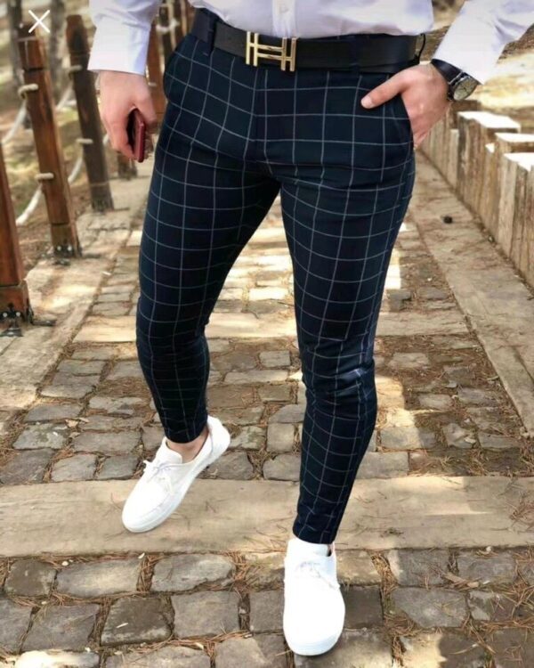 Calças masculina reta xadrez de cintura alta, roupa casual fina, primavera e outono - Image 3