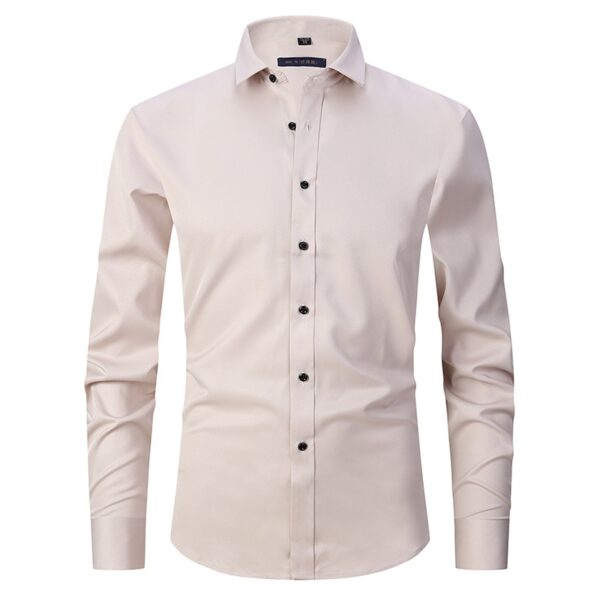 Camisas masculina em fibra de bambu, slim fit, manga comprida, sem ferro, fácil cuidado, formal, roxa, nova, 2023 - Image 2