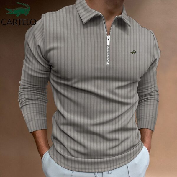 Camisetas masculina manga longa, CARTELO Marca POLO Camisa Zipper Stripe, T-Shirt Esportes Casuais Secagem Rápida Respirável Elástica - Image 5