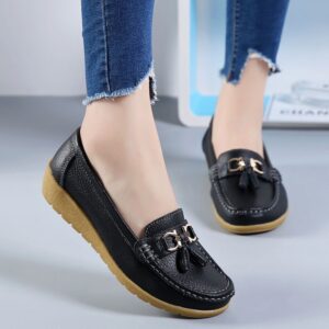 Sapatos feminino de couro oco único macio respirável, mocassins casuais para senhoras, sapatos de calçar, tamanho grande, 41, 42