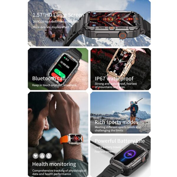 Relógio de pulso, monitor de saúde militar Smartwatch , Android, IOS, de fitness, Chamada Bluetooth, IP68 impermeável, Smartwatch esportivo, 2023 - Image 14