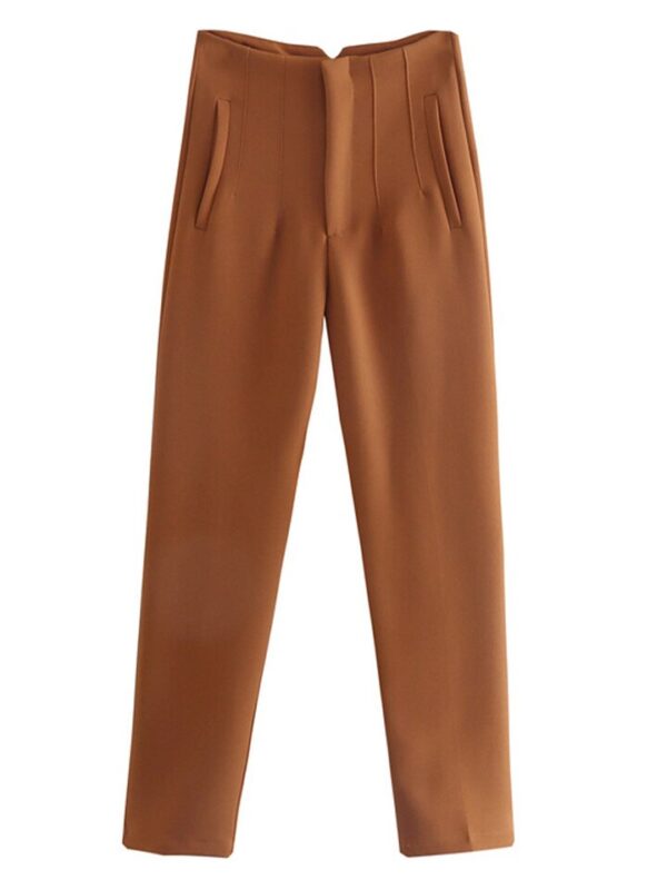 Calças feminina cintura alta, Pai Rann, elegantes e casuais, bege, calças justas femininas, moda, primavera - Image 21