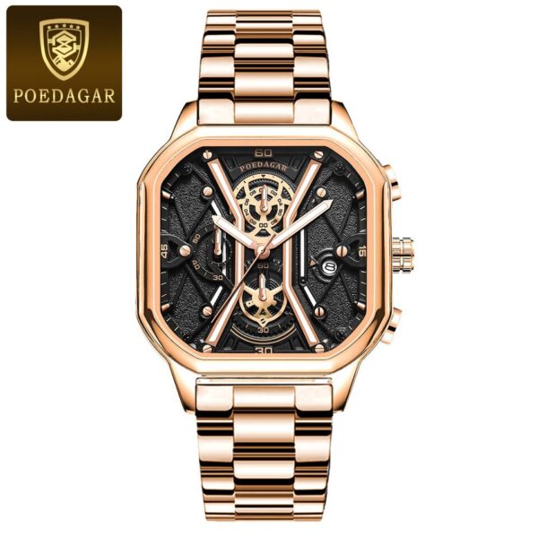 Relógios de pulso masculino, POEDAGAR,  Moda Masculina, Cronógrafo De Luxo Luminous Impermeável Data Homem Relógio Quadrado Dial Couro Quartz Relógios. - Image 12