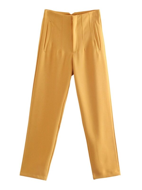 Calças feminina cintura alta, Pai Rann, elegantes e casuais, bege, calças justas femininas, moda, primavera - Image 6