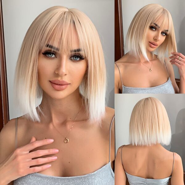 Perucas curta sintética, HENRY MARGU, para Mulheres Negras, Loiras, Marrons, Ombre Com Franja, Cabelo Cosplay, Resistente Ao Calor - Image 10