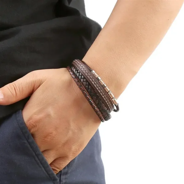 Pulseiras masculina couro, Jiayiqi,  Multilayer Bangle, Punk Beads, Ímã de Aço Inoxidável, Bangle Presente, Novo - Image 2