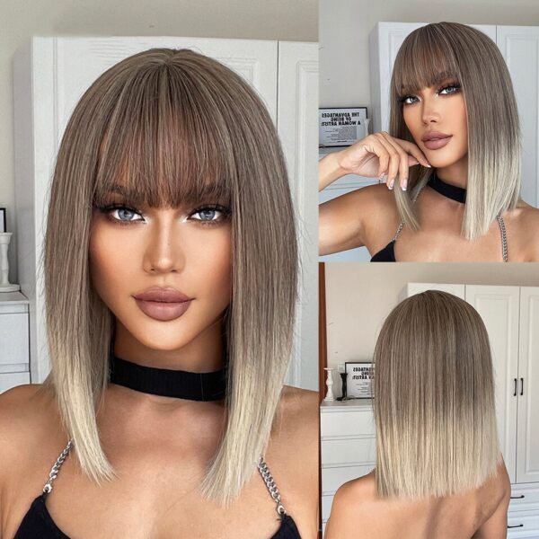 Perucas curta sintética, HENRY MARGU, para Mulheres Negras, Loiras, Marrons, Ombre Com Franja, Cabelo Cosplay, Resistente Ao Calor - Image 7