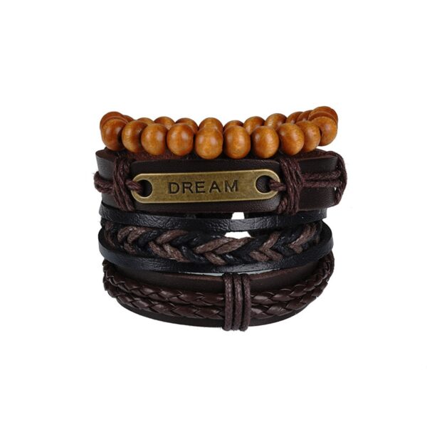 Pulseiras masculina vintage de couro multicamadas, caveira gótica, metal estrela - Image 17