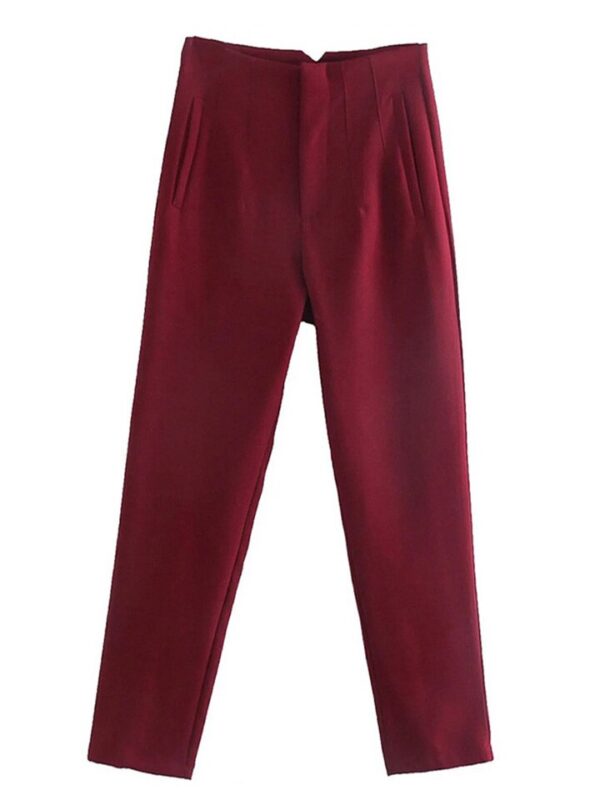 Calças feminina cintura alta, Pai Rann, elegantes e casuais, bege, calças justas femininas, moda, primavera - Image 24