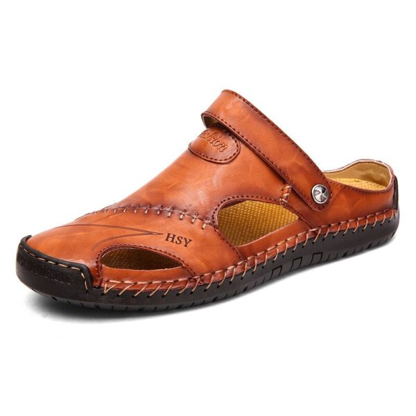 Chinelos masculino clássicos de couro genuíno, sandálias de verão, chinelo exterior, chinelos de borracha de praia respirável, chinelo masculino, 2023
