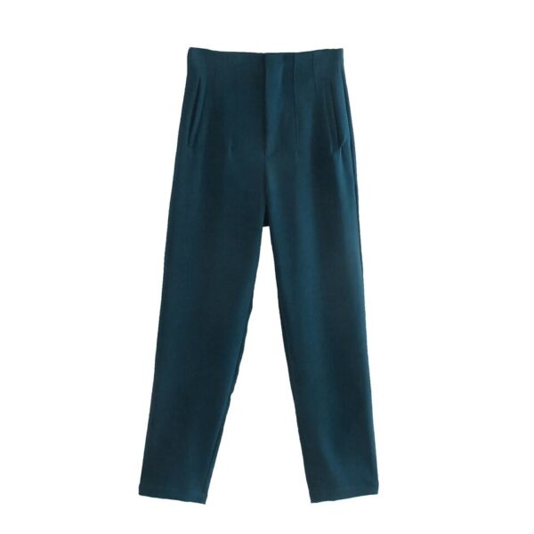 Calças feminina reta, KONDALA-moda chique, roupas de escritório, vintage, cintura alta, com zíper, 2023 - Image 7