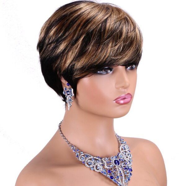 Perucas de cabelo humano Pixie reta curta com franja para mulheres, Bob colorido, sem renda, cabelo remy brasileiro, vermelho de Borgonha - Image 2