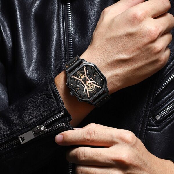 Relógios de pulso masculino, POEDAGAR,  Moda Masculina, Cronógrafo De Luxo Luminous Impermeável Data Homem Relógio Quadrado Dial Couro Quartz Relógios. - Image 5