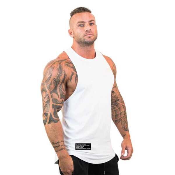 Camiseta masculina regata esportiva sem mangas, camiseta com corte muscular, camisa em y para treino - Image 19