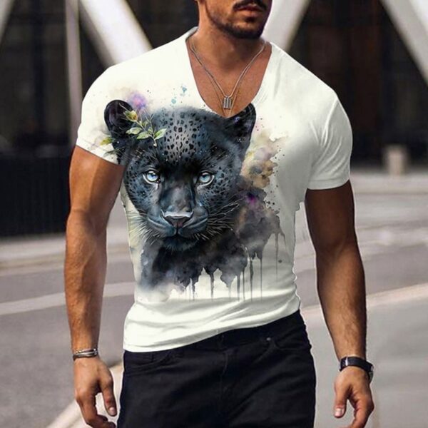 Camisetas masculina manga curta, animal estampada em 3D, tops com gola V, camiseta extragrande, roupas da moda de alta qualidade, verão - Image 11