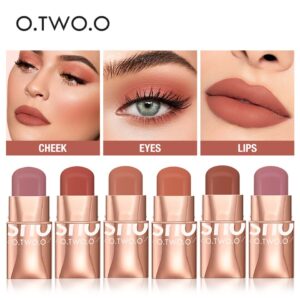 Blush/sombra/batom, O.TWO.O -  Matte blush, batom duradouro permanente, 3 em 1 tonalidade labial à prova d água sexy vermelho rosa vara.