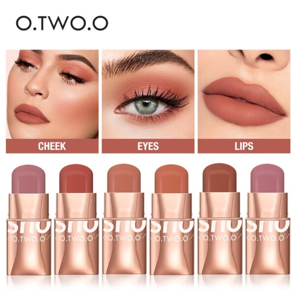 Blush/sombra/batom, O.TWO.O -  Matte blush, batom duradouro permanente, 3 em 1 tonalidade labial à prova d água sexy vermelho rosa vara.